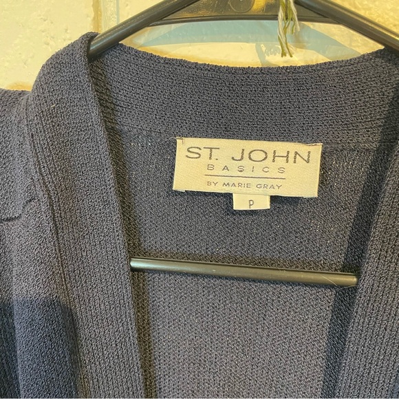 St. John Basics Navy Puffed Sleeve Sweater Cardigan S - Picture 4 of 13